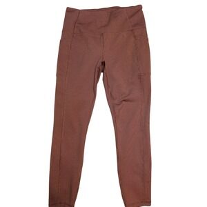 RBX Activewear Ribbed High Waisted Pocket Leggings Mauve Terracotta Size L